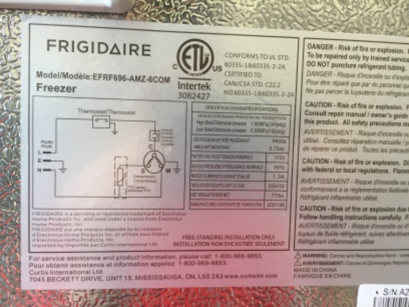 Photo 6 of Frigidaire EFRF696-AMZ Upright Freezer 6.5 cu ft Stainless Platinum Design Series
