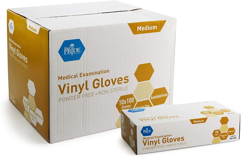 Photo 1 of Medpride Medical Vinyl Examination Gloves (Medium, 1000-Count) Latex Free Rubber | Disposable, Ultra-Strong, Clear | Fluid, Blood, Exam, Healthcare, Food Handling Use | No Powder