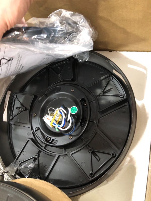 Photo 5 of Monte Carlo Fans Traverse Semi-Flush Ceiling Fan - Body Finish: Black - Blade Color: Light Grey Weathered Oak - 5TV52AGPD-V1  glass cover was broken and removed from box
