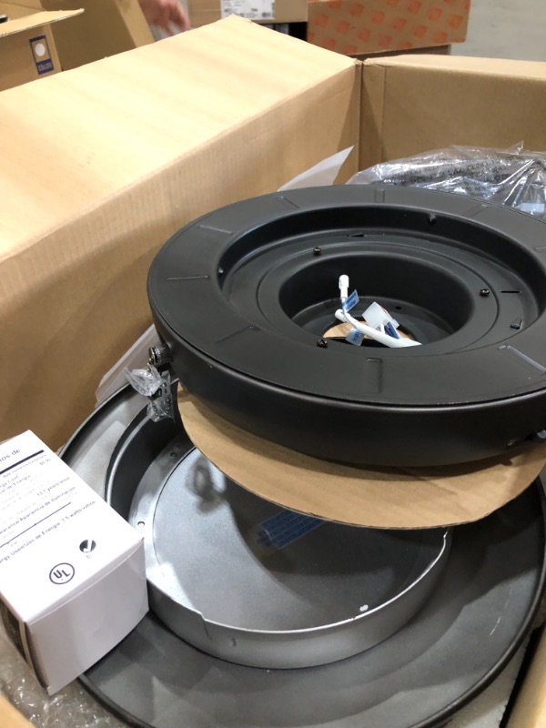 Photo 4 of Monte Carlo Fans Traverse Semi-Flush Ceiling Fan - Body Finish: Black - Blade Color: Light Grey Weathered Oak - 5TV52AGPD-V1  glass cover was broken and removed from box
