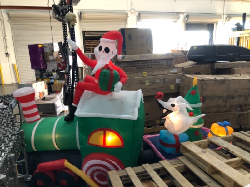 Photo 2 of 10 ft Pre-Lit LED Disney Airblown Jack Skellington on Train Scene Christmas Inflatable
