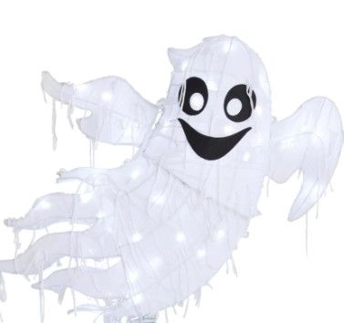 Photo 1 of 2.5 ft. 40-Light LED Cool White Ghost on a Spring Halloween Yard Decoration
