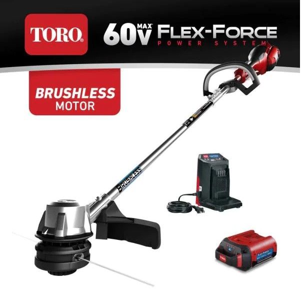 Photo 1 of 60-Volt Max Lithium-Ion Brushless Cordless 14 in./16 in. String Trimmer - 2.5 Ah Battery and Charger Included
