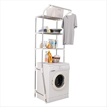 Photo 1 of 3-Tier Laundry Room Shelf Over The Toilet/Washing Machine Storage Rack Bathroom Organizer Adjustable Space Saver Shelving Units with Clothes Hanging Rod 