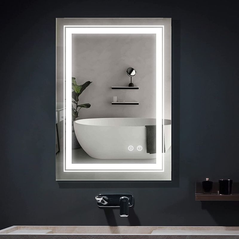 Photo 1 of 39 in. W x 28 in. H Frameless Rectangular LED Light Bathroom Vanity Mirror in Clear
