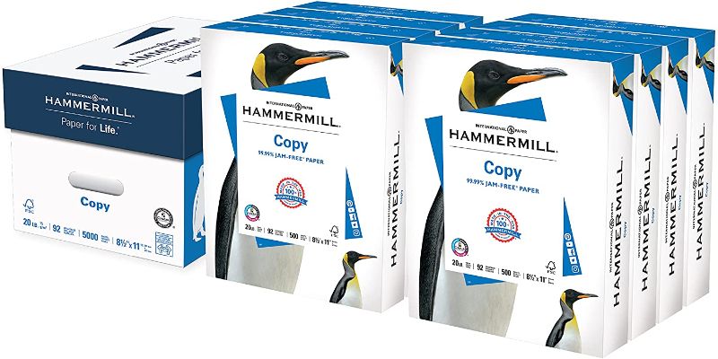 Photo 1 of Hammermill Printer Paper, 20 Lb Copy Paper, 8.5 x 11 - 8 Ream (4,000 Sheets) - 92 Bright, Made in the USA
