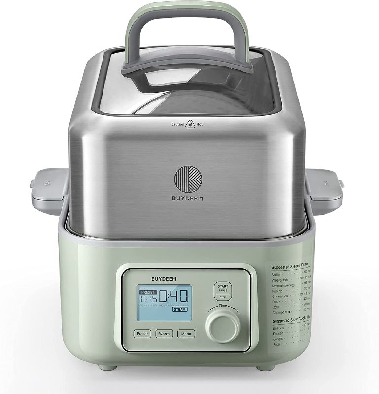 Photo 1 of BUYDEEM G563 5-Quart Electric Food Steamer for Cooking, One Touch Vegetable Steamer, Digital Multifunctional Steamer, Quick Steam in 60s, Stainless Steel Steamer Tray & Glass Lid, Cozy Greenish, 1500W
**TURNS ON, COULD NOT FUNCTION**
