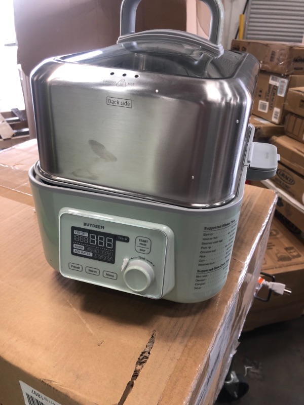 Photo 2 of BUYDEEM G563 5-Quart Electric Food Steamer for Cooking, One Touch Vegetable Steamer, Digital Multifunctional Steamer, Quick Steam in 60s, Stainless Steel Steamer Tray & Glass Lid, Cozy Greenish, 1500W
**TURNS ON, COULD NOT FUNCTION**
