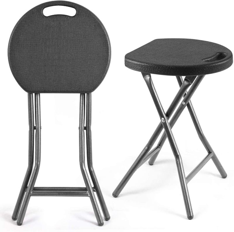 Photo 1 of 5Rcom Portable Stools Folding Lightweight Round Collapsible Stool 18 inch Set of 2 Plastic Foldable Fold up Round Stool for Adults with Heavy Duty Steel Frame Legs,300lbs Capacity/2 Pack,Black
