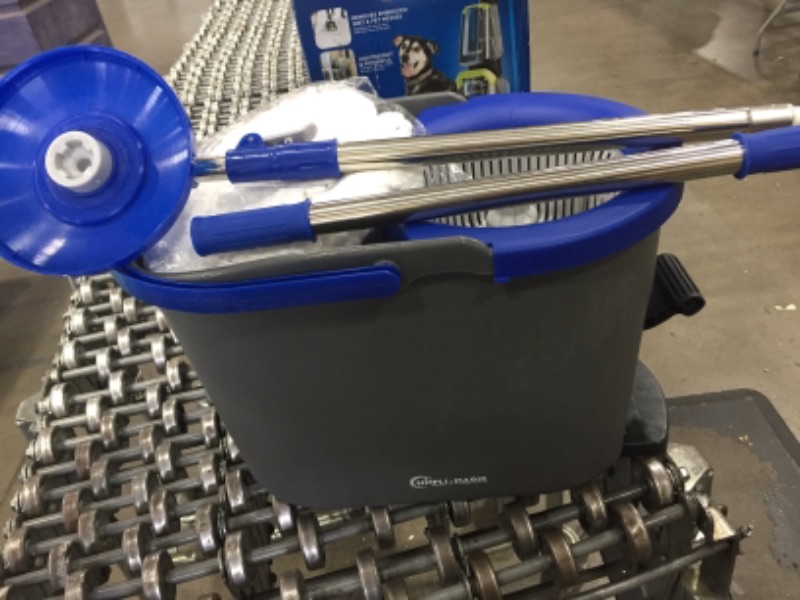 Photo 2 of  EasyWring Microfiber Spin Mop & Bucket Floor Cleaning System + 2 Extra Refills, blue/Gray
