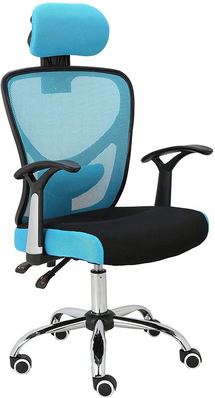 Photo 1 of HOMEFUN Ergonomic Mesh Office Chair, Adjustable Computer Desk Chair with Headrest Comfortable Backrest Task Chair Swivel Rolling Chair, Blue