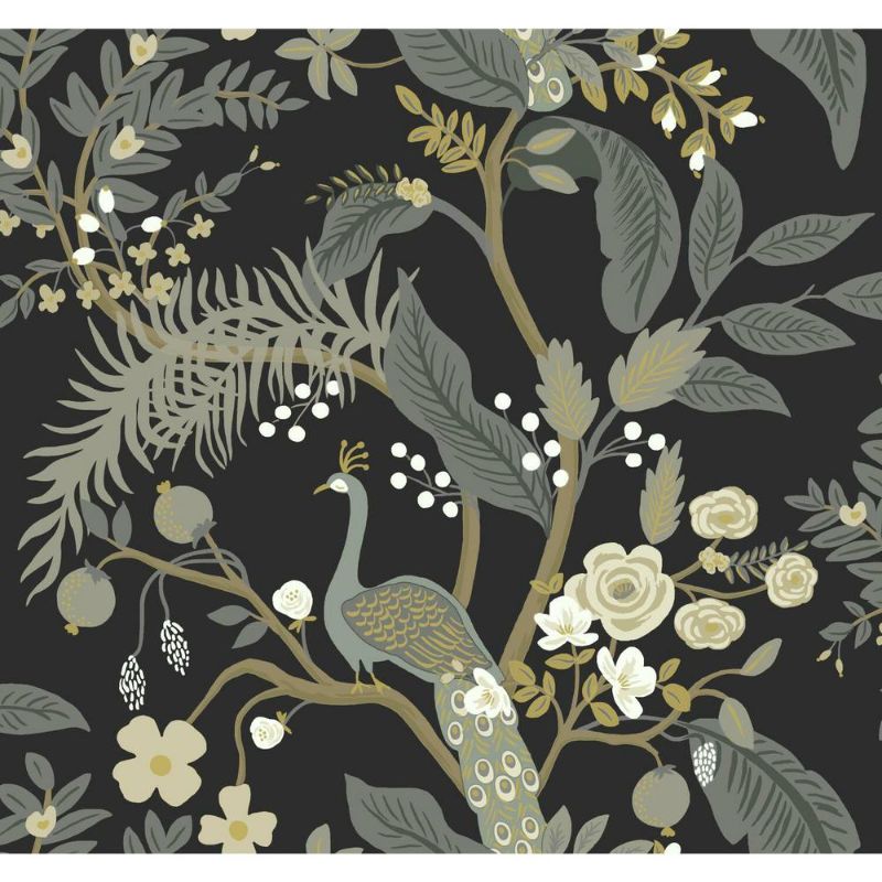 Photo 1 of  York Wallcoverings 60.75 Sq. Ft. Peacock Wallpaper, Black
