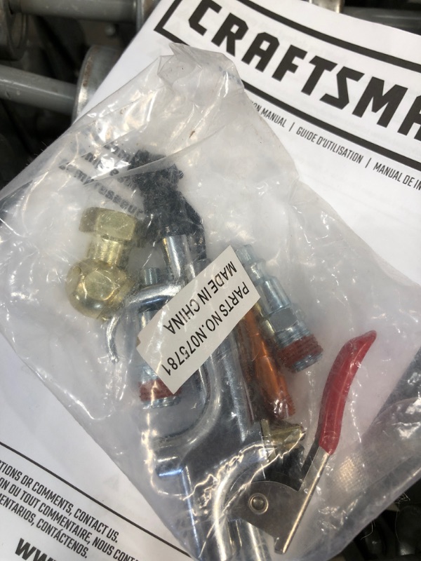 Photo 1 of CRAFTSMAN Air Compressor, 6 Gallon, Pancake, Oil-Free with 13 Piece Accessory Kit (CMEC6150K)
**POWER CORD PLUG IN BENT DAMAGED**