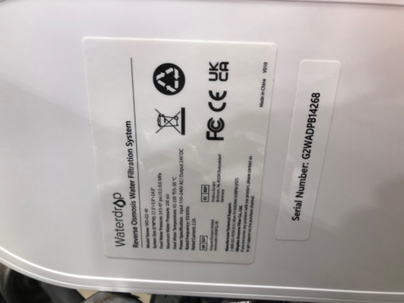 Photo 1 of Waterdrop Reverse Osmosis Water Filtration System, Tankless, 400 GPD Fast Flow, Reduces TDS, 1:1 Pure to Drain, FCC Listed, USA Tech, Brushed Nickel Based Faucet, WD-G2-W, White