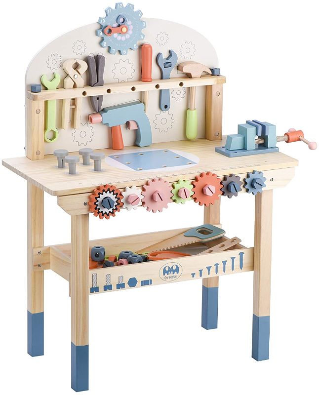 Photo 1 of Tool Bench for Kids Toy Play Workbench Wooden Tool Bench Workshop Workbench with Tools Set Wooden Construction Bench Toy for 3 4 5 Year Old Boys Girls
