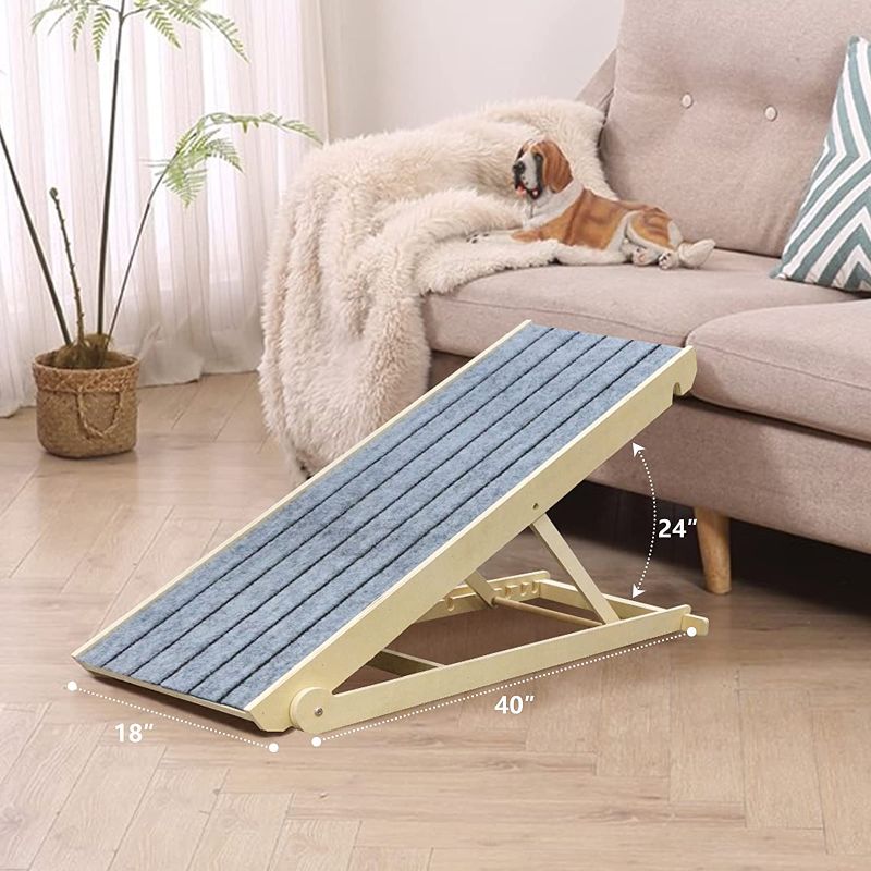 Photo 1 of Aipety Adjustable Dog Ramp for All Pets and Cats - Carpet Surface 40" Long Ramps for Bed Couch and Car, Folding Portable Ramp Rated for 200 Lbs, 6 Models Heights from 14" to 24"
