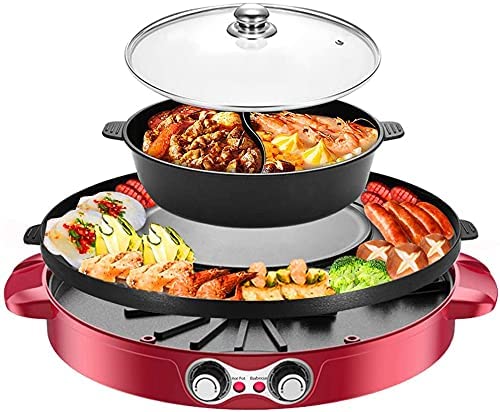 Photo 1 of 2200W Electric Smokeless Grill and Hot Pot, 110V 2 in 1 hot pot with grill, Independent Dual Temperature Control Easy to Clean BBQ & Shabu Shabu for 2-8 People Family/Friend Gathering Party
