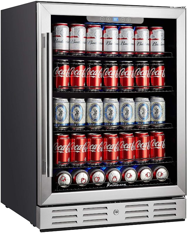 Photo 1 of  24 inch Beverage Refrigerator - 154 Cans Capacity Beverage Cooler- Fit Perfectly into 24" Space Built in Counter or Freestanding - for Soda, Water, Beer or Wine - For Kitchen or Bar with Blue Interior Light
