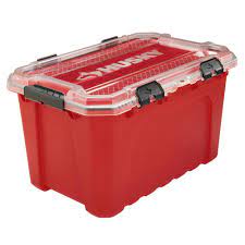 Photo 1 of 28-Gal. Professional Duty Waterproof Storage Container with Hinged Lid in Red
