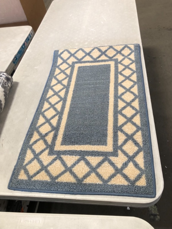 Photo 1 of 20" X 34" BLUE AND TAN AREA RUG, PLEASE SEE PHOTOS 