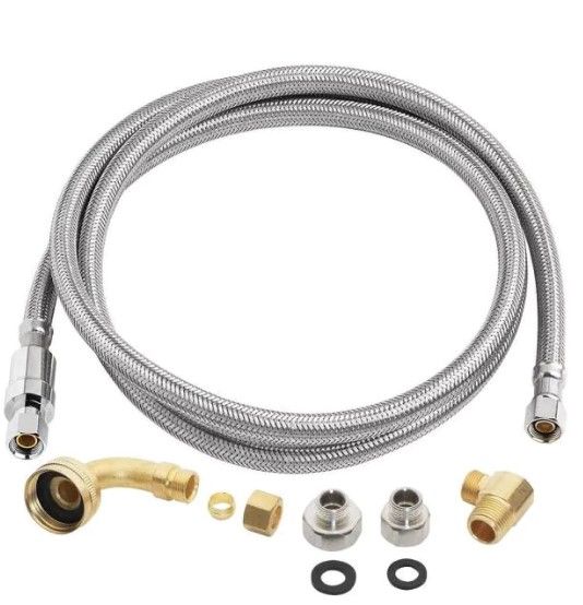 Photo 1 of 3/8 in. x 3/8 in. x 72 in. Universal SS Dishwasher Connector (Inclusive of 3/8 in. Mip and 3/4 in. GHT Adapters)
