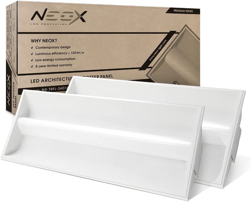 Photo 1 of Neox LED 2x4 Ft Center Basket Troffer Panel Light, 35W, 4000K, 4379 Lumens, 0-10V Dimmable, Drop Ceiling Light Fixture, 120-277V, Indoor Commercial UL & DLC Listed Premium, 2 Pack