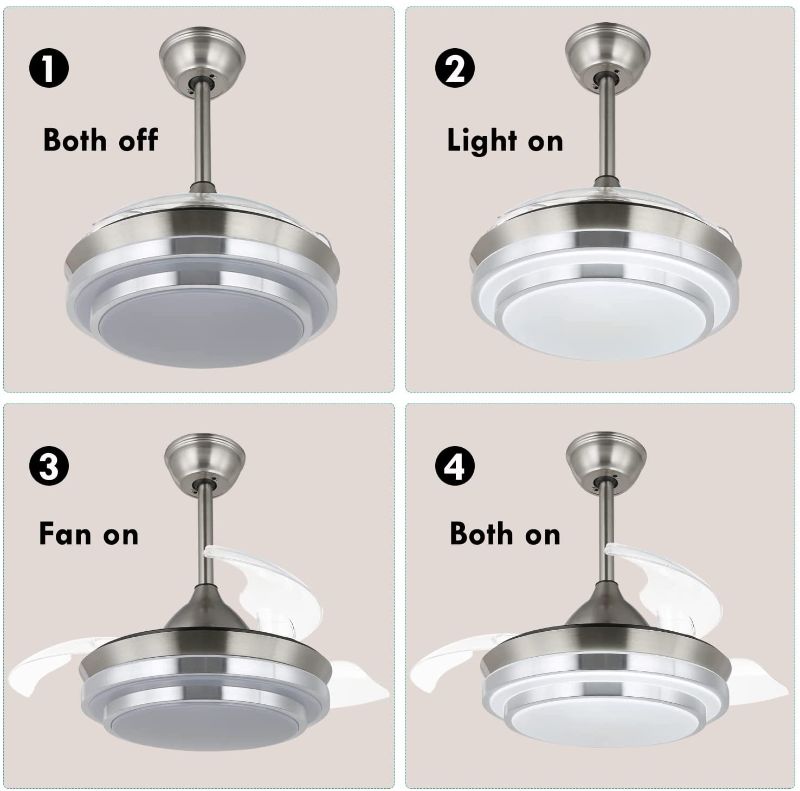 Photo 1 of 36-in Modern Ceiling Fan, Retractable Ceiling Fan with Lights Remote Control, CCT Dimmable Ceiling Fans with LED Light (3000K/4000K/6000K), Bladeless, Ultra quiet Motor, Sleep Mode Smart Ceiling Fans
