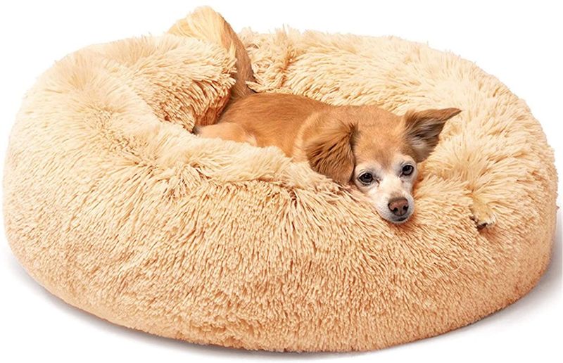 Photo 1 of MIEMIE Dog Cat Bed, Plush Calming Donut Pet Bed for Small Dogs, Fluffy Cozy Self-Warming Improved Sleep Pet Cushion Beds, Anti-Slip Machine Washable
