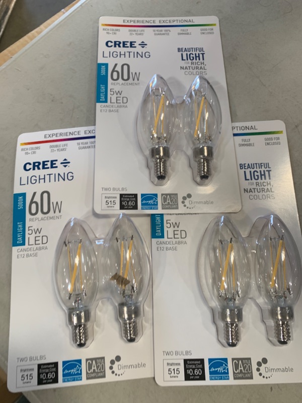 Photo 1 of 60-Watt Equivalent (5000K) B11 Candelabra Exceptional Light Quality Dimmable E12 LED Light Bulb Daylight (3 2-Packs)
