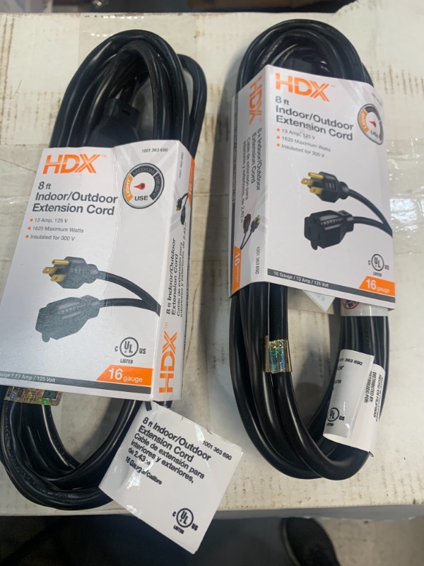 Photo 1 of 8 ft. 16/3 Indoor/Outdoor Workshop Extension Cord, Black
AS IS 2PK