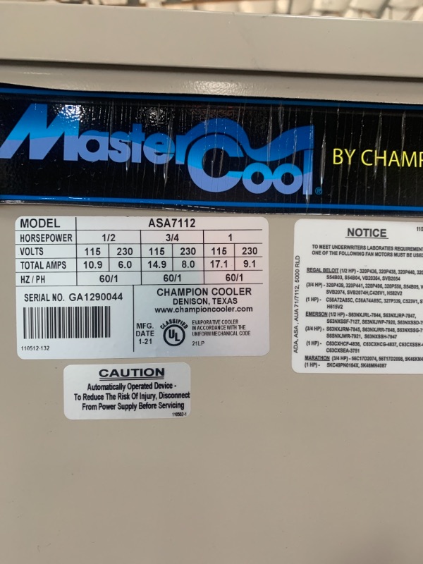 Photo 4 of 7000 CFM 2-Speed Side-Draft Wall/Roof 12 in. Media Evaporative Cooler for 2300 sq. ft. (Motor Not Included)
AS IS MINOR DAMAGE UNABLE TO TEST 