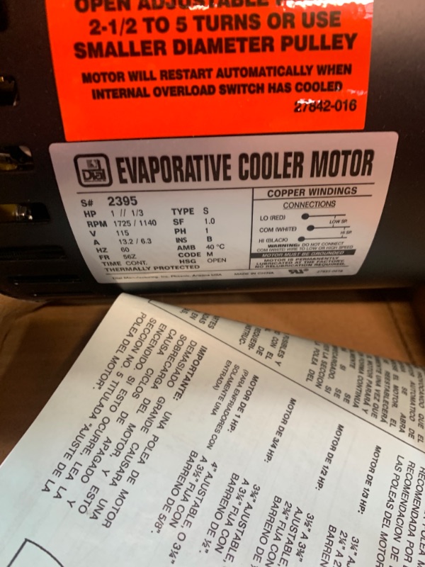 Photo 2 of 1 HP Evaporative Cooler Motor
