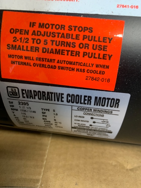 Photo 2 of 1 HP Evaporative Cooler Motor
