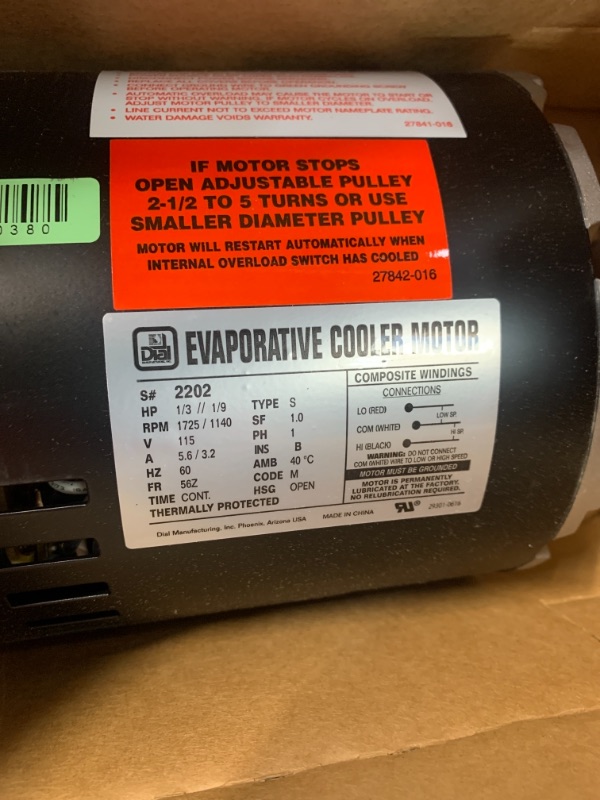 Photo 2 of 2-Speed 1/3 HP Evaporative Cooler Motor
