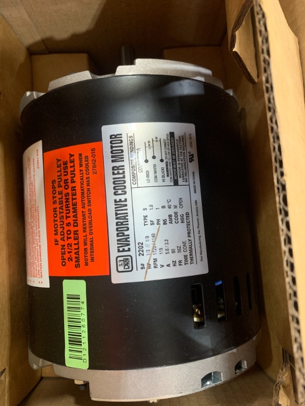 Photo 2 of 2-Speed 1/3 HP Evaporative Cooler Motor
