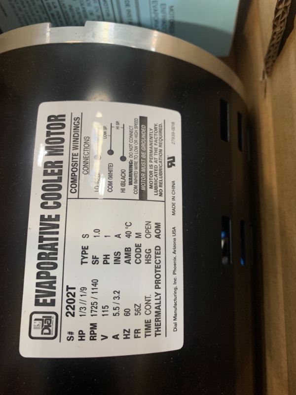 Photo 2 of 2-Speed 1/3 HP Evaporative Cooler Motor
