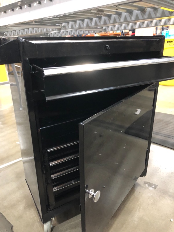 Photo 1 of 5-Drawer Rolling Tool Chest, High Capacity Tool Storage Cabinet, 2 in 1 Removable Toolbox Organizers with Sliding Metal Drawer and Locking System, Toolbox Organizer for Workshop and Warehouse(Black)
//tool box is jammed 