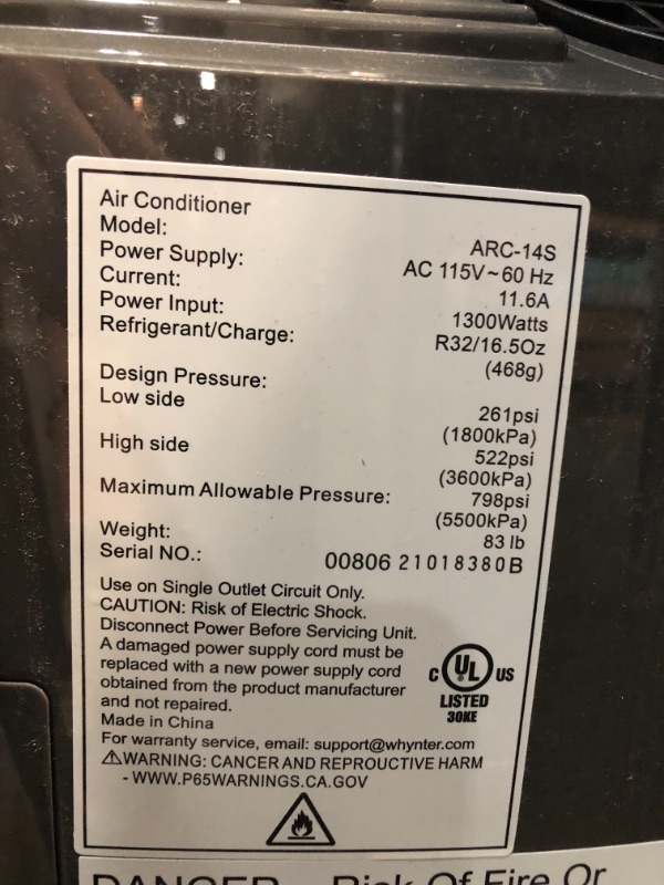 Photo 4 of Whynter ARC-14S 14,000 BTU Dual Hose Portable Air Conditioner, Dehumidifier, Platinum And Black & ARC-WK-DUALN Plastic Window Kit for Whynter Dual Hose portable air conditioners Type N
//A BIT DAMAGED DUE TO SHIPPING //TESTED POWER ON 