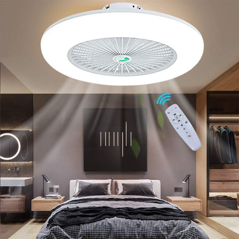 Photo 1 of Ceiling Fan With Lights, 22 In Enclosed Low Profile LED Fan Light, 3 Color 3 Files Wind Speed Remote Control Dimmable 40W Fan Chandelier Modern Invisible Bedroom Living Room Can Timing Fan Lamp White
