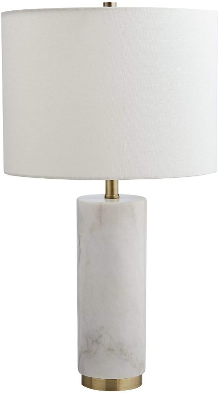 Photo 1 of Amazon Brand – Rivet Mid-Century Modern Marble Pillar Table Desk Lamp with Light Bulb, 22"H, White Marble and Brass
//tested power on 