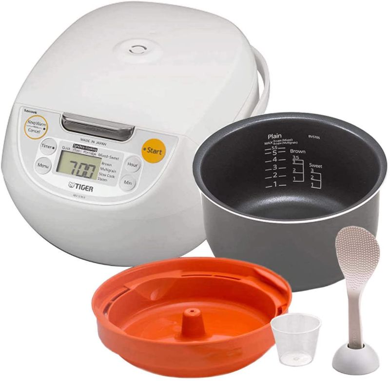 Photo 1 of 
Tiger Japan Made Synchro-Cooking 5.5-Cup Micom Rice Cooker and Warmer with 10 Cooking Menu Settings, Stainless Steel Non-Stick Inner Pot and Tacook Cooking...