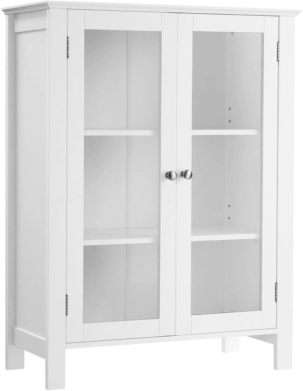 Photo 1 of 
VASAGLE BBC80WT Bathroom Storage Cabinet Kitchen Cabinet with 2 Clear Doors 66 x 30 x 87 cm 2 Shelves (3 Levels) with Handles Glass MDF Matt White