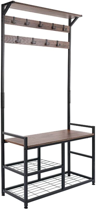 Photo 1 of 
HOMEKOKO Coat Rack Shoe Bench Hall Tree Entryway Bench with Storage, Wood Look Accent Furniture with Metal Frame, 3-in-1 Design
Size:33"L x 12"W x 72"H
Color:Dark Brown