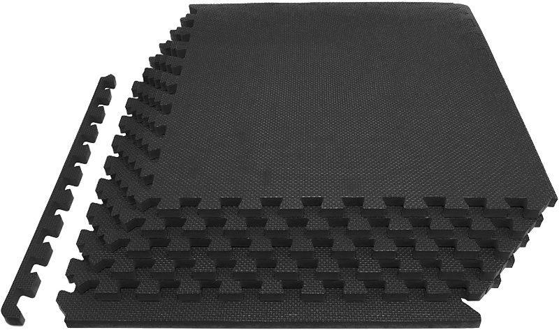 Photo 1 of 
Prosource Fit Extra Thick Puzzle Exercise Mat 3/4" or 1”, EVA Foam Interlocking Tiles for Protective, Cushioned Workout Flooring for Home and Gym Equipment
Color:Black
Style:3/4" Thick 24 Square Feet