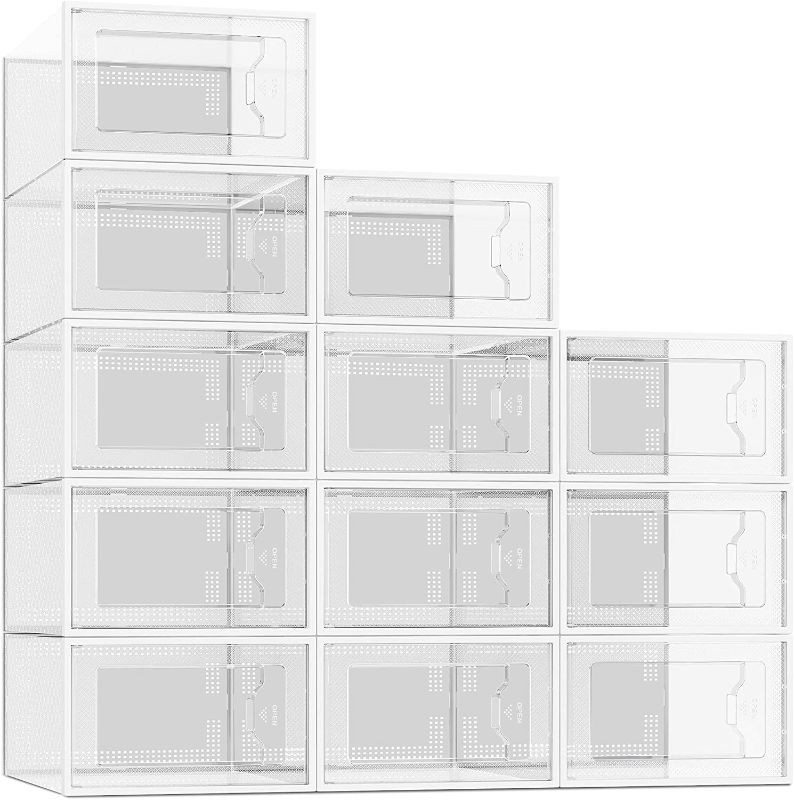 Photo 1 of 12 Pack Shoe Storage Box, Clear Plastic Stackable Shoe Organizer for Closet, Space Saving Foldable Shoe Containers Bins Holders
Size:Medium
Color:Clear