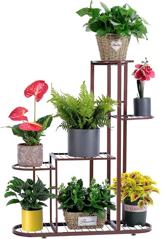 Photo 1 of 
Sekcen Metal Plant Stand Flower Display Holder Shelf Rack 5 Tier Indoor Outdoor for Patio Garden Balcony Living Room, Brown