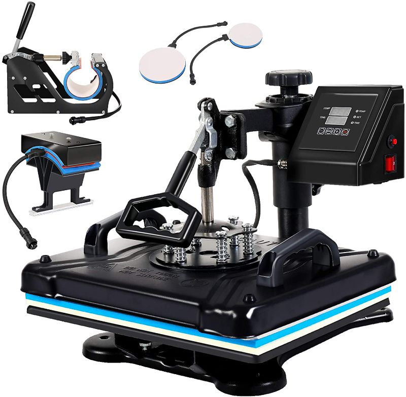 Photo 1 of Angoo Upgraded 5 in 1 Heat Press, 360-degree Rotation Digital Combo Heat Press Machine 12" x 15" Multifunctional Swing Away Heat Transfer Machine.