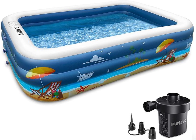 Photo 1 of 
Inflatable Swimming Pool, FUNAVO 100" X 71" X 22" Full-Sized Family Inflatable Pool for Kids Adults Baby Toddlers, Blow Up Kiddie Pool With Pump for Backyard, Outdoor Swim Center