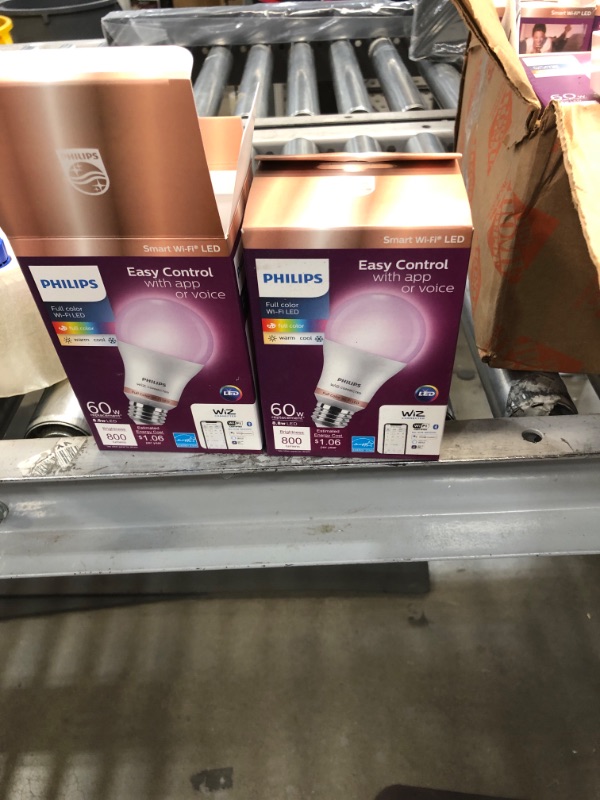 Photo 2 of Color and Tunable White A19 LED 60-Watt Equivalent Dimmable Smart Wi-Fi Wiz Connected Wireless Light Bulb
2 PKS