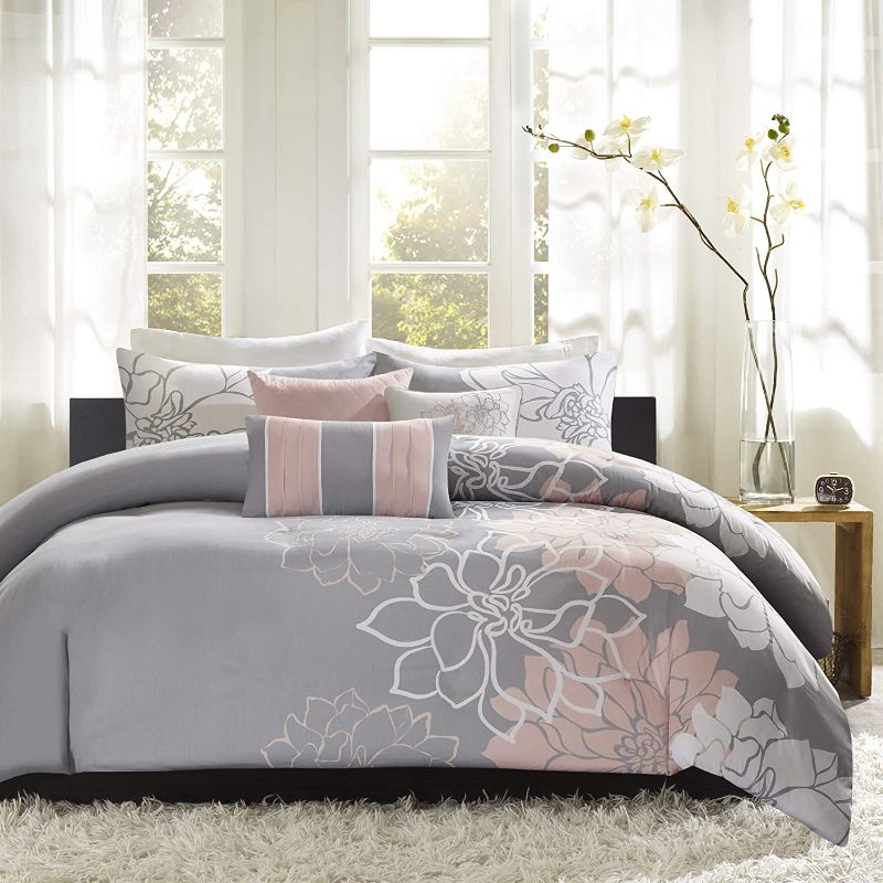 Photo 1 of 
Madison Park Lola Cotton Duvet-Modern Large Floral Trendy Design All Season Comforter Cover Bedding Set with Matching Shams, Decorative Pillows, Full/Queen...
Color:Grey/Blush
Size:Full/Queen (90 in x 90 in)